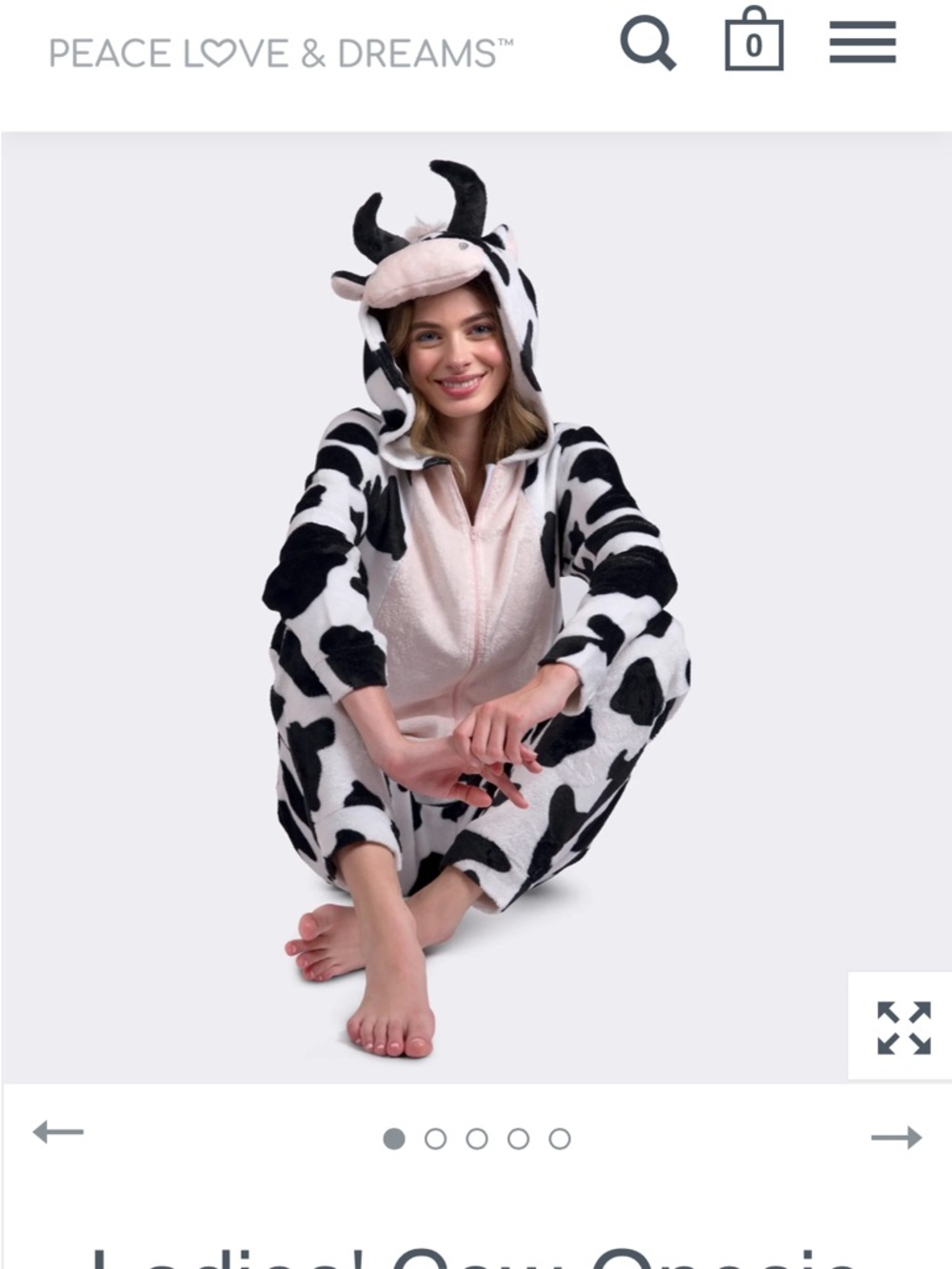 Peace Love & Dreams Women's Cow Print Hooded Onesie Pajama  XL